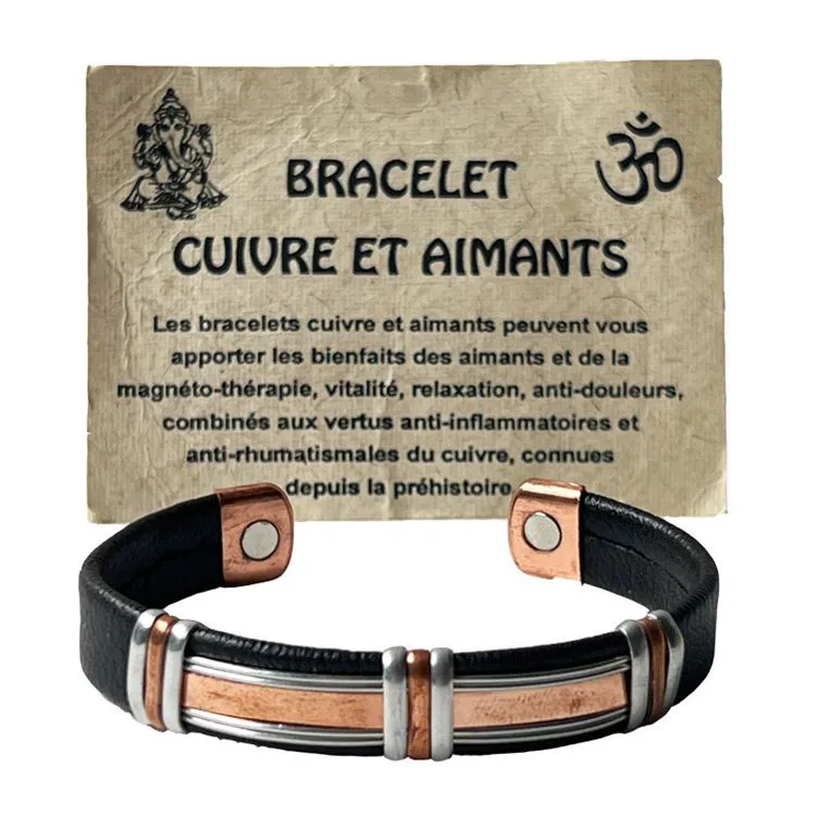 Bracelet Cuivre et Aimants avec Cuir