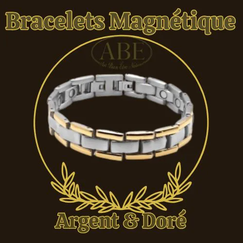 Bracelet-Magnetique-en-acier Argent et dor&eacute;