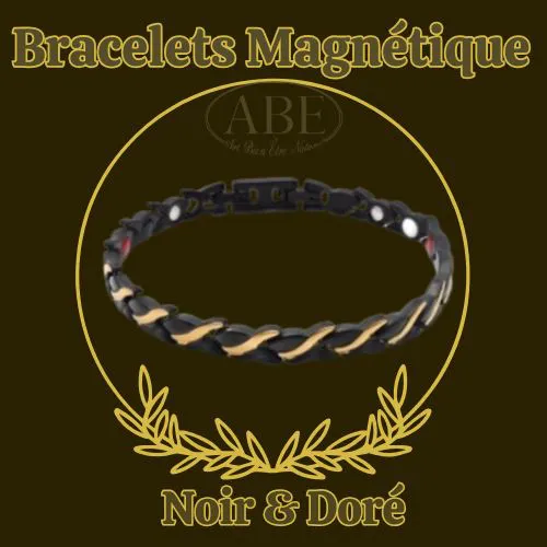 Bracelet-Magnetique-en-acie Noir et Dor&eacute;4