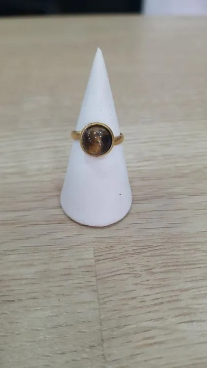 Bague  inox dor&eacute; Oeil de tigre  