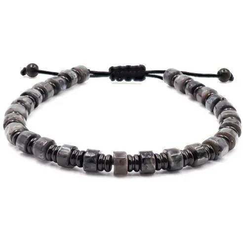 Bracelet acier PVD noir - disques jaspe gris