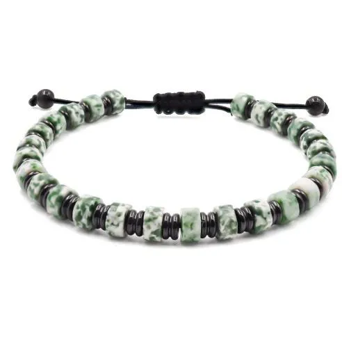 Bracelet acier PVD noir - disques jaspe vert 