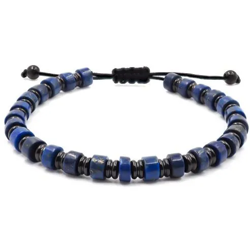 Bracelet acier PVD noir - disques lapis lazuli 