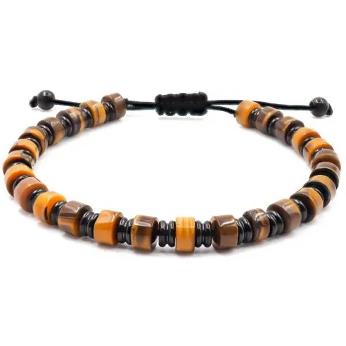 Bracelet acier PVD noir - disques œil de tigre