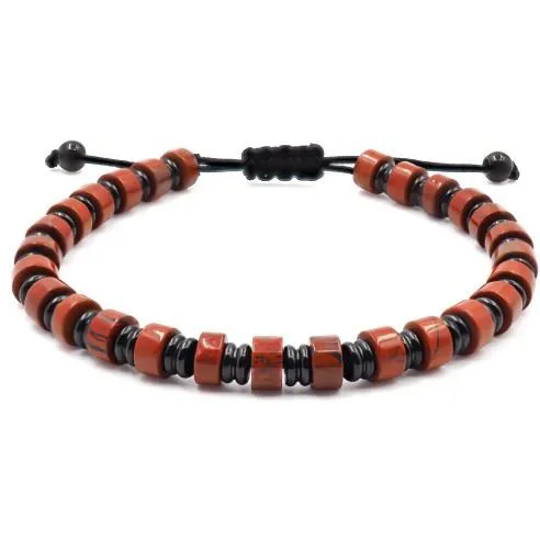 Bracelet Cuir Vegan Jaspe Rouge