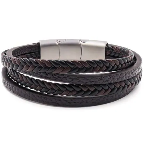 Bracelet acier pour homme - imitation cuir 