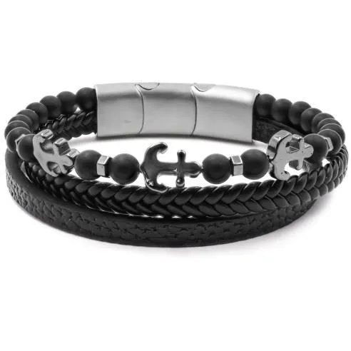 Bracelet acier pour homme imit cuir onyx