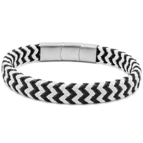 Bracelet acier pour homme tressé noir et blanc