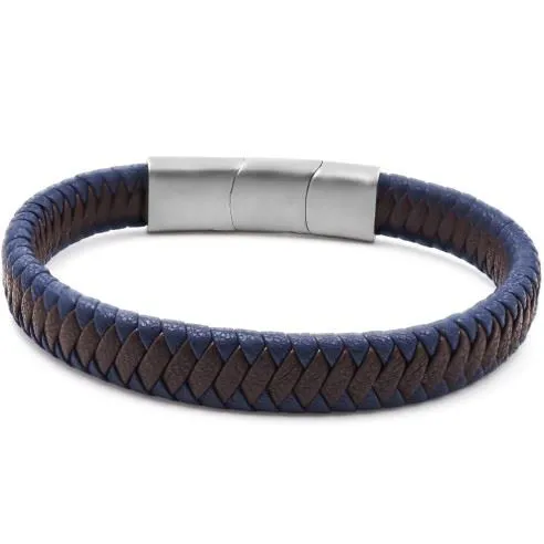 Bracelet acier pour homme tressé Marron et Bleu