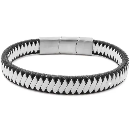 Bracelet acier pour homme tressé Noir et Blanc