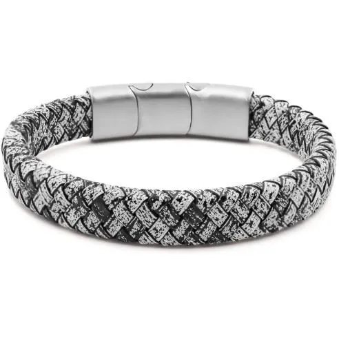 Bracelet acier pour homme tressé blanc et noir 