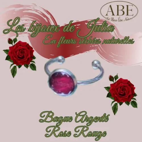 Bague Argenté Rose Rouge