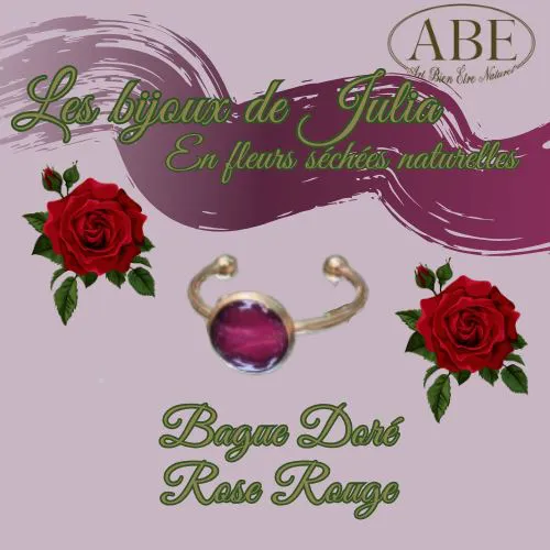 Bague Doré Rose Rouge 