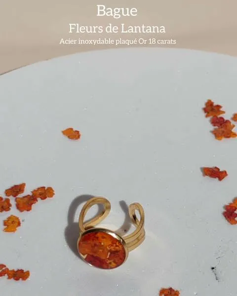 Bague Doré-FLEUR DE LANTANA(Orangé)
