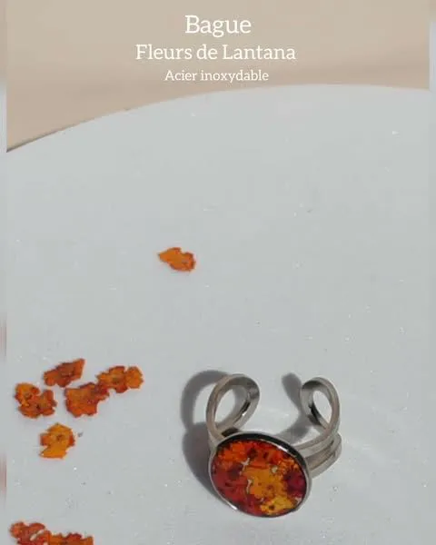 BagueArgenté-FLEUR DE LANTANA(Orangé)