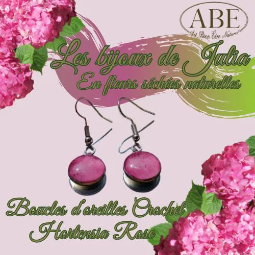 Boucles Crochet Doré Rond Hortensia Rose