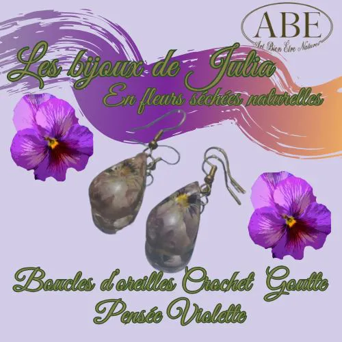 Boucles Crochet Goutte grande Pensée Violette