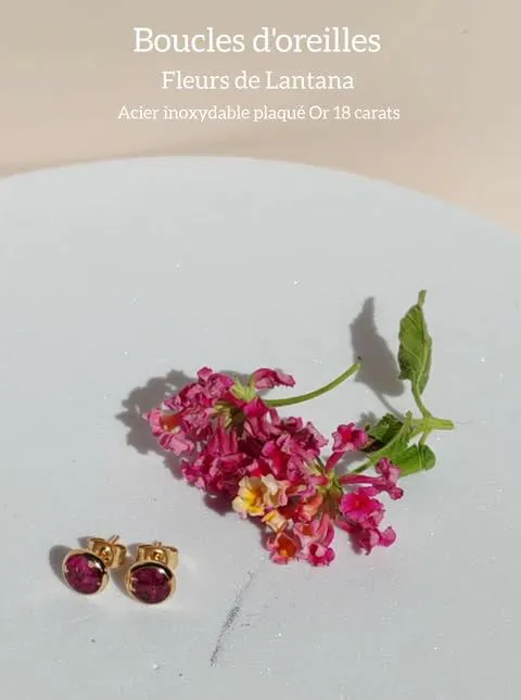 Boucle clou Doré-FLEUR DE LANTANA (Rouge)