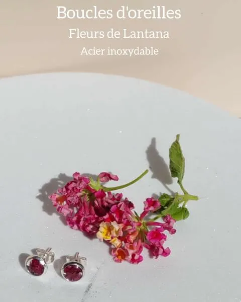 Boucle clou Arg-FLEUR DE LANTANA (Rouge)