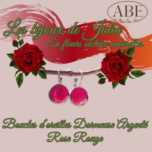 Boucle Dormeuse Argenté Rose Rouge