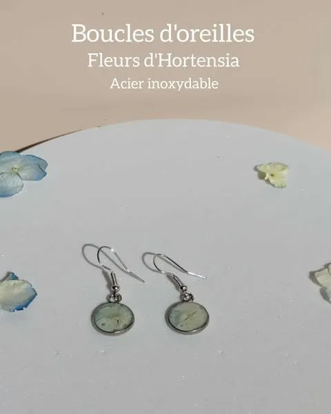 Boucle Crochet Arg- Fleurs d'HortensiaBleu