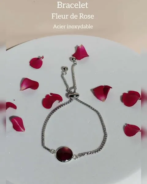 Bracelets - Fleurs séchées -Roses rouge /Argenté