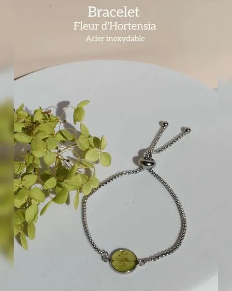 Bracelet argent - fleur d'Hortensia verte