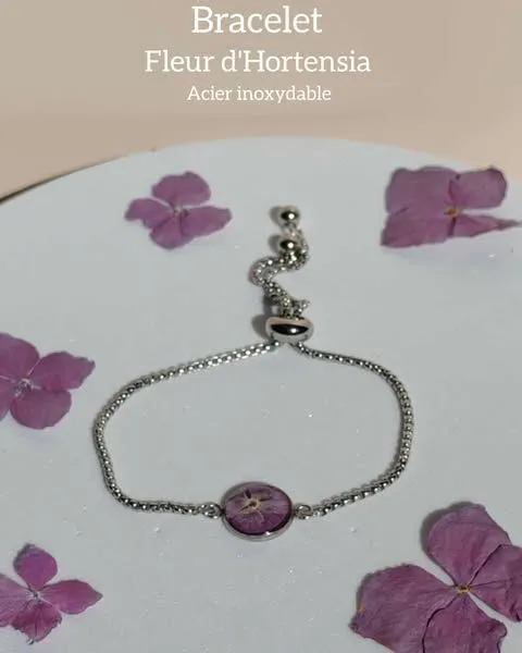 Bracelet argent - fleur d'Hortensia Rose