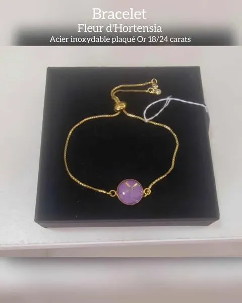 Bracelet Doré - fleur d'Hortensia Rose