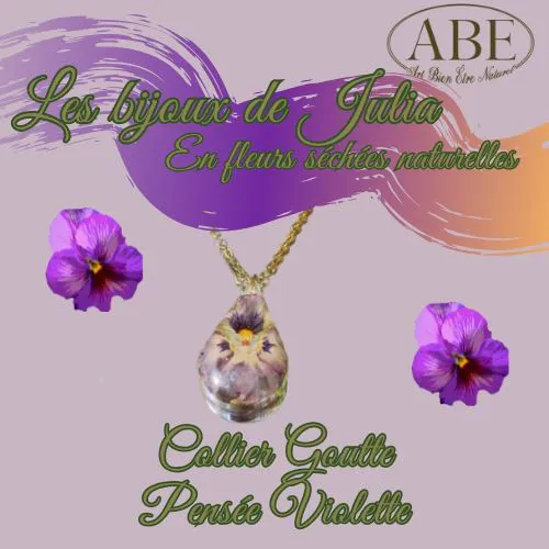 Collier Goutte argenté Pensée Violette 