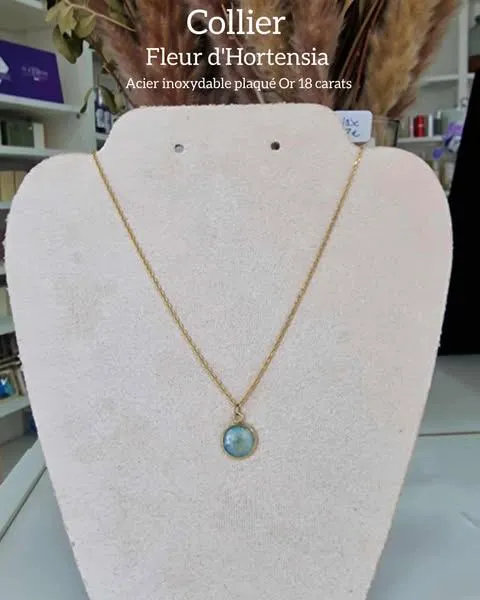 Colier Or Rond Hortensia bleu 
