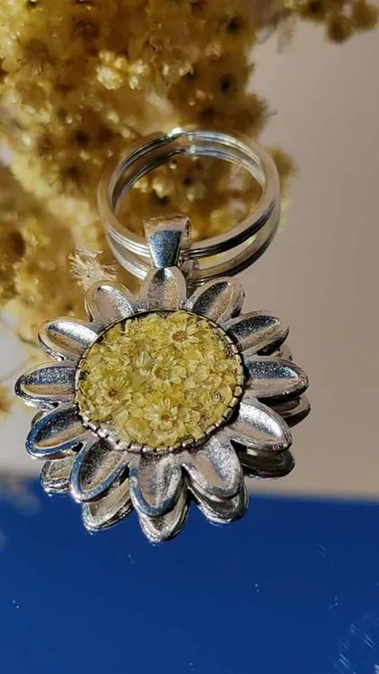 Porte- clé Fleur Acier inox