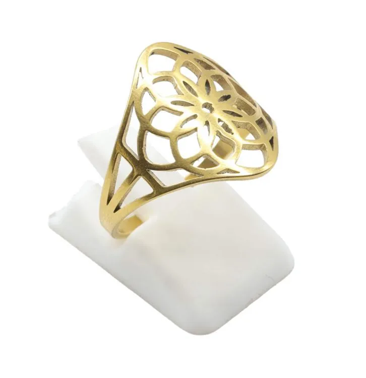 Bague Inox Plaqu&eacute; or Lotus