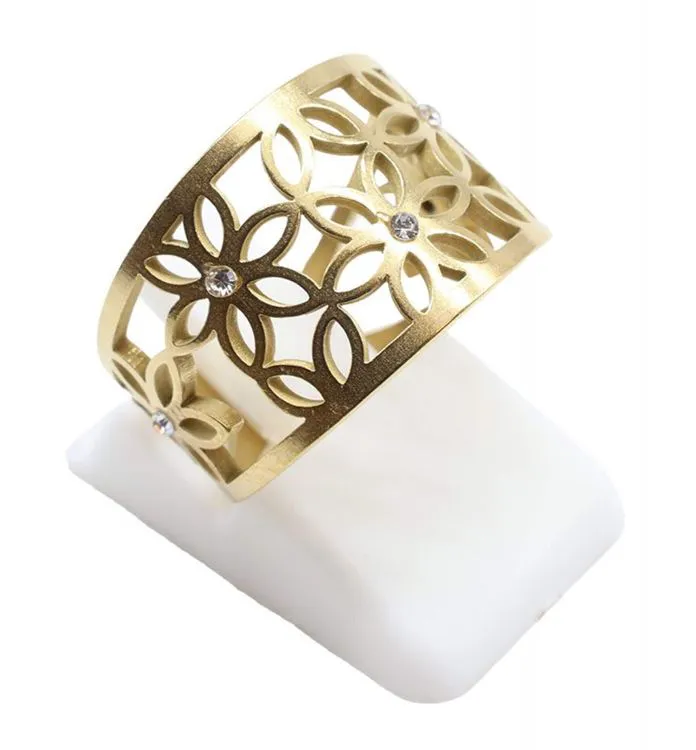 Bague Inox Plaqu&eacute; or Tapis fleuri