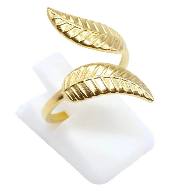 Bague Inox plaqu&eacute;e Or Laurier Design