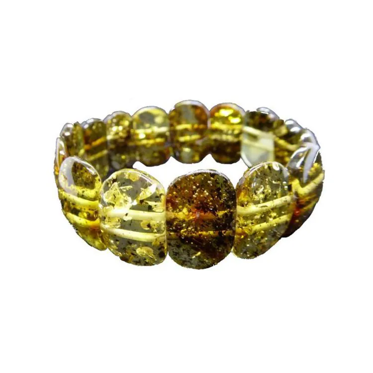 Bracelet plaquette avec ambre vert naturel
