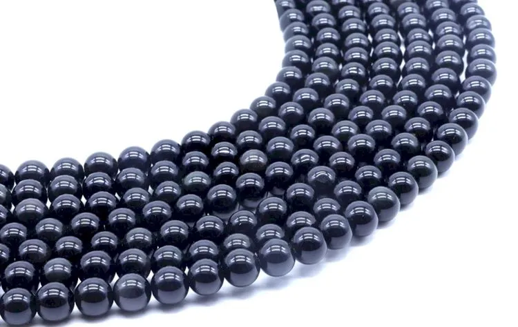 Perles d&rsquo;obsidienne noire dor&eacute;e 8mm