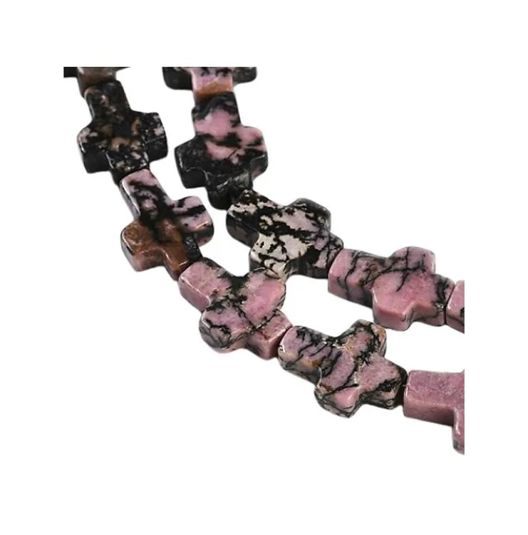 Rhodonite Z&eacute;br&eacute;e 16mm Perle croix perc&eacute;e