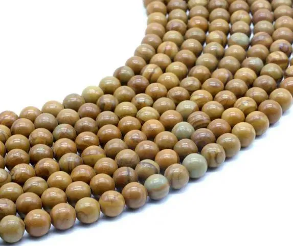 Perles Bois Fossile 10mm Ronde