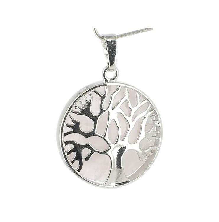 Pendentif Arbre de Vie Pierre Quartz Rose