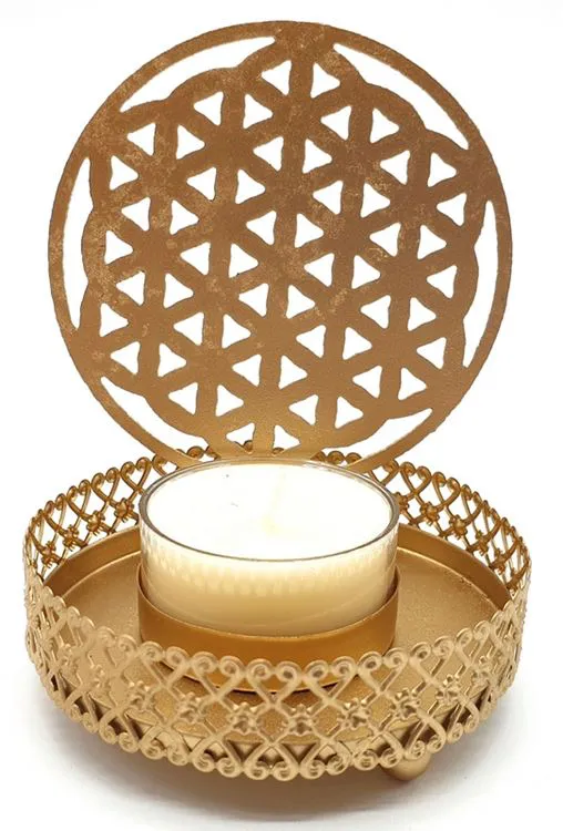 Bougeoir r&eacute;flexion m&eacute;tal fleur de vie