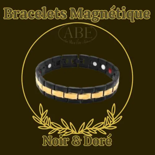 Bracelet-Magnetique-en-acier noir et Doré1