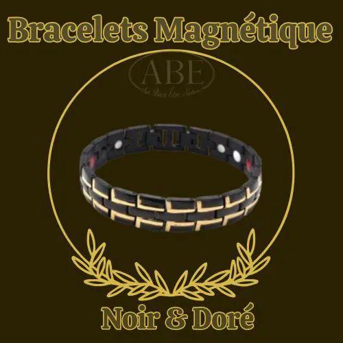 Bracelet-Magnetique-en-acier noir et Doré2