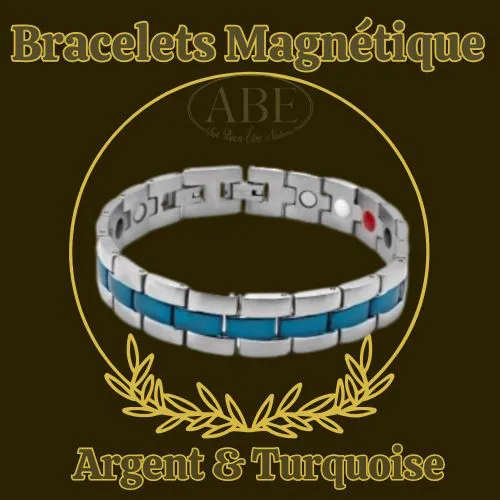 Bracelet-Magnetique-en-acier Argent et Turquoise