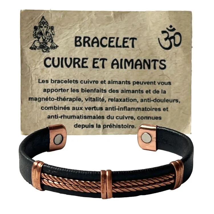 Bracelet Cuivre et Aimants cuir design tress&eacute;